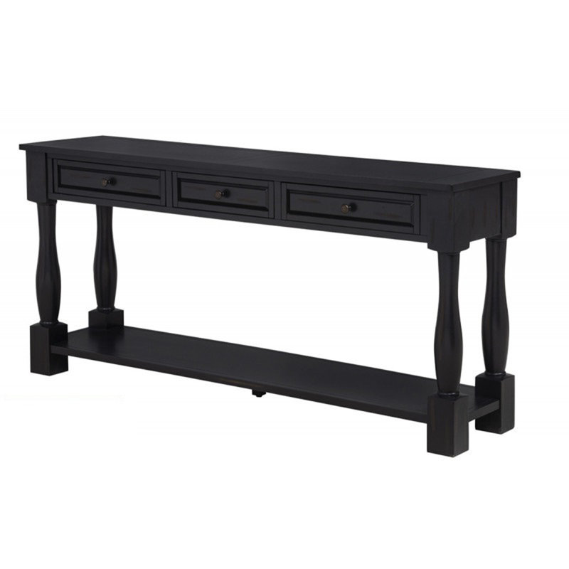 Console de 63 po de long avec tiroirs et tablette pour l'entrée, le couloir, le salon, la table en bois d'acacia, finition espresso