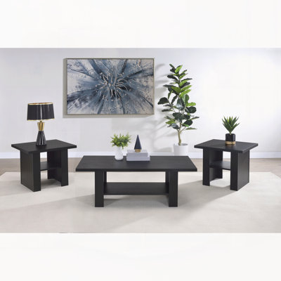 Black Oak 3-Piece Engineered Wood Coffee Table Set