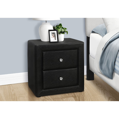 Table de chevet de chambre à coucher avec revêtement en similicuir noir, 2 rangements, transitionnel, l 20,5 po x P 15,84 po x H 21,21 po