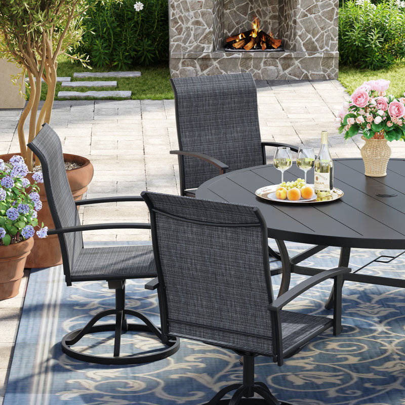 Round Patio Dining Set With 360° Swivel PVC-coated polyester Chairs, Black/Dark Gray