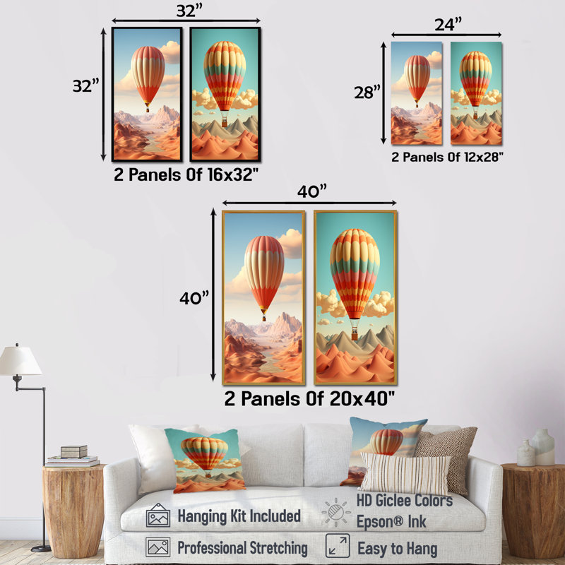 Montgolfière - Voyage dans les cieux - Harmonie - ensemble de 2 impressions sur toile, Toile tendue, H 32 po x l 33 po