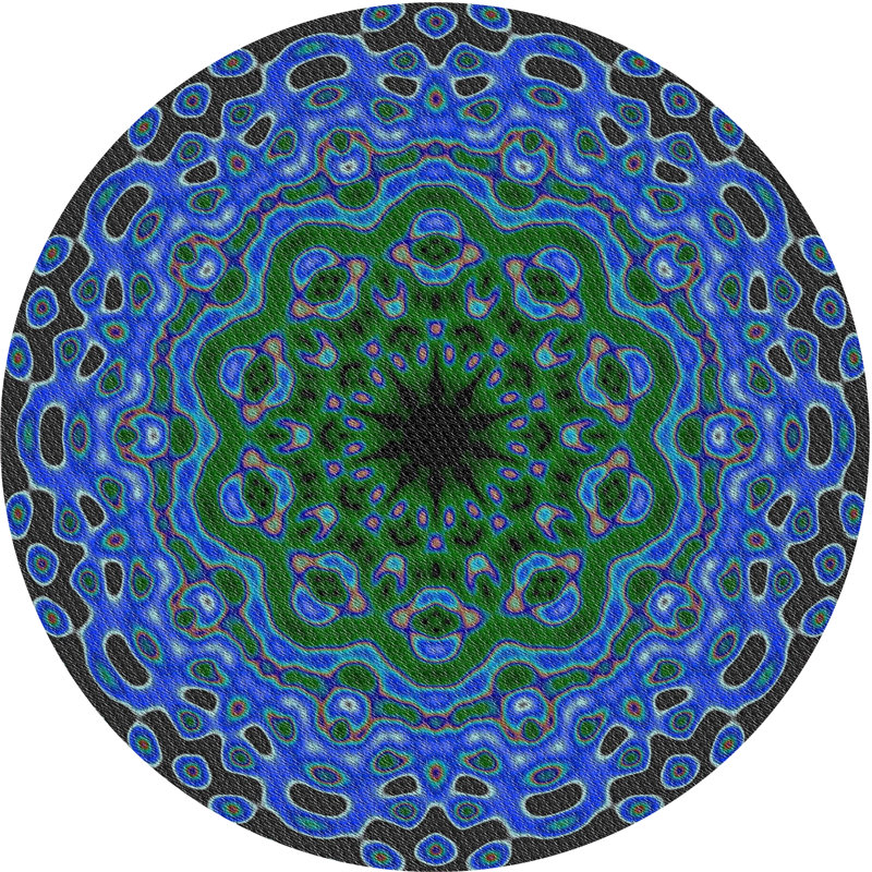 Tapis bleu/vert tissé à la machine, Rond 8 pi