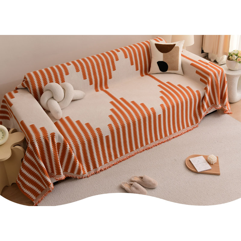 Housse pour canapé en chenille, L 134 po x P 71 po, Chenille orange