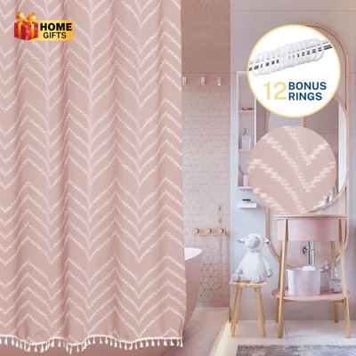 Chevron Textured Shower Curtains,Boho,Machine-Washable