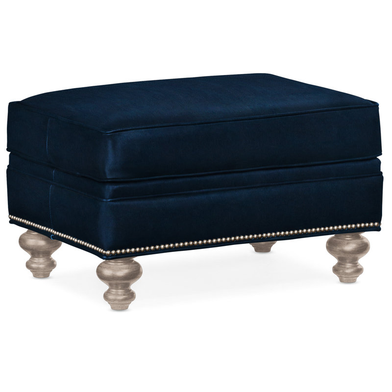 West Ottoman, Nickel, Stone, Aline Fumo Genuine Leather
