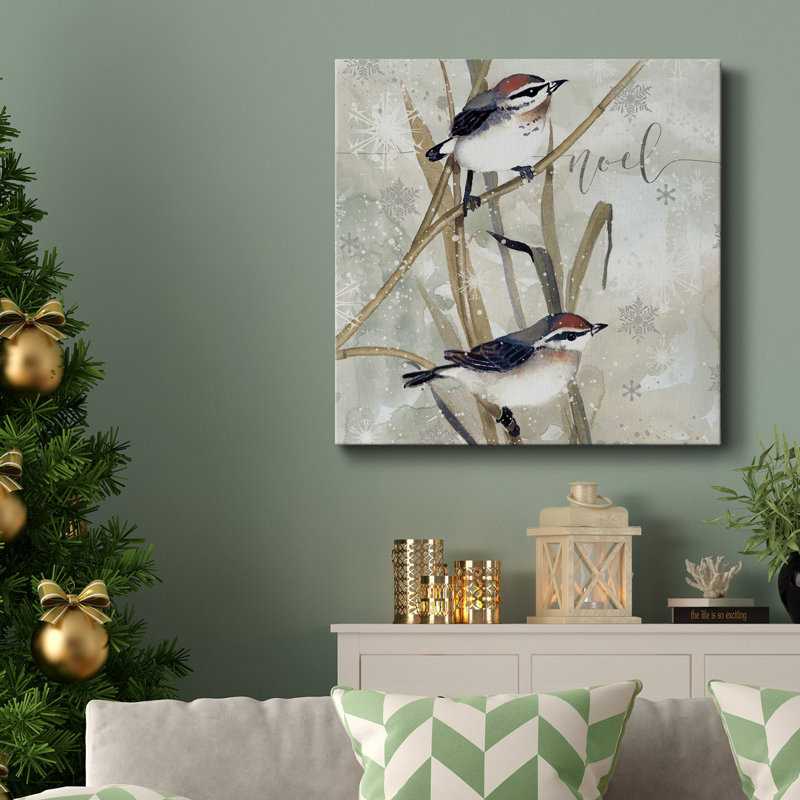 Winter Birds Noel - Toile tendue avec châssis de qualité supérieure, prête à être accrochée, H 10 po x l 10 po x P 1,5 po
