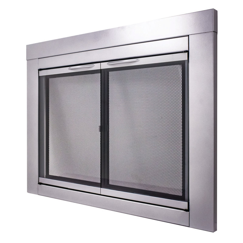 Abdal Cabinet Steel Fireplace Door, 31" H x 43.5" W x 0.95" D, Skyline Nickel