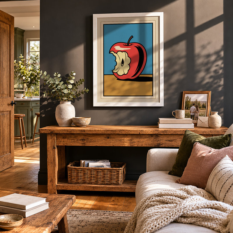 Bitten Apple Modern - Framed Print, A2 - 59.4 x 42.0 cm, White