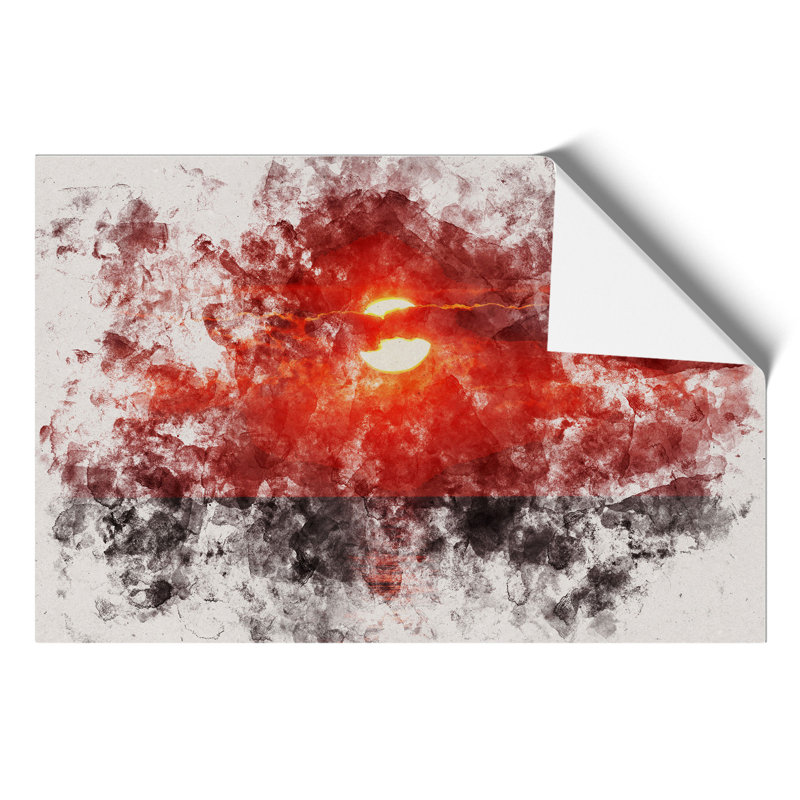Red Sunset Watercolour - Frameless Print, 59cm H x 84cm W x 0.1cm D