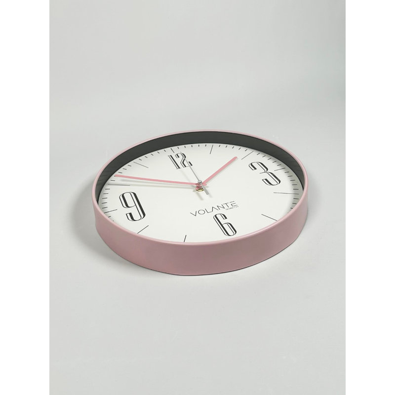 Horloge murale élégante, rose, 11,8 x 11,8 x 1,8 pouces | 100% plastique avec couvercle en verre véritable | Horloge élégante pour la décoration intérieure, idée de cadeau unique pour toute occasion, parfaite pour le salon et la chambre à coucher
