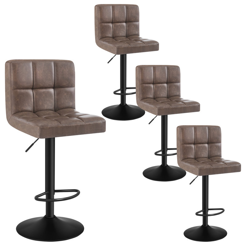 Deristin Swivel Upholstered and Faux Leather Adjustable Height Bar Stool, 4, Dark Brown