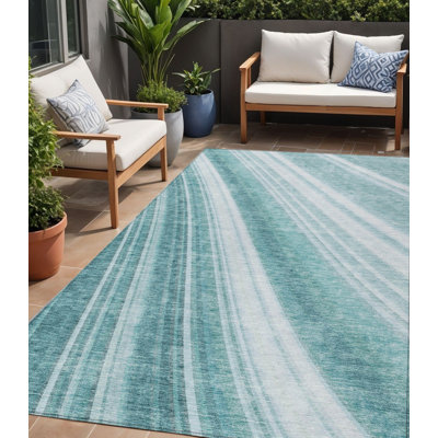 Tapis bleu sarcelle à rayures turquoise et turquoise 5 pi x 8 pi