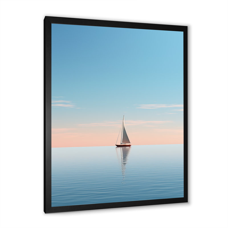 «Blue Maritime Sailboard Horizon I» sur toile, H 32 po x l 16 po x P 1 po, Cadre photo noir