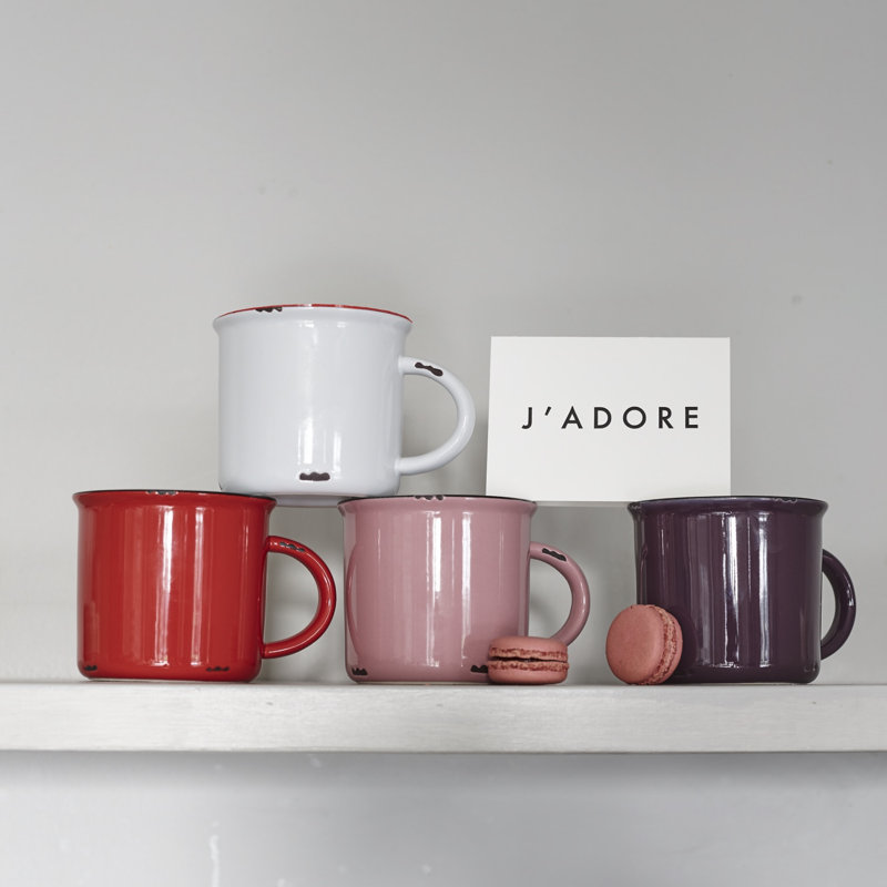 Canvas Home Tinware Stoneware Coffee Mug 16oz, Red/Plum/Pink/White