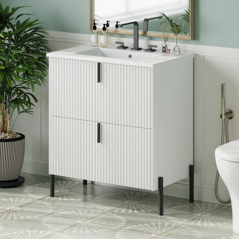 Bathroom Vanity With Ceramic Sink, White