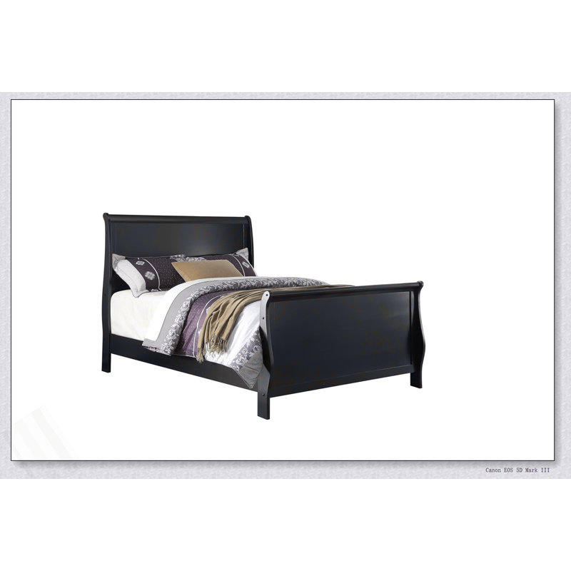 Mobilier de chambre à coucher moderne 1pc lit traîneau HB FB contreplaqué 1pc Louis Phillippe, Lit simple, Noir