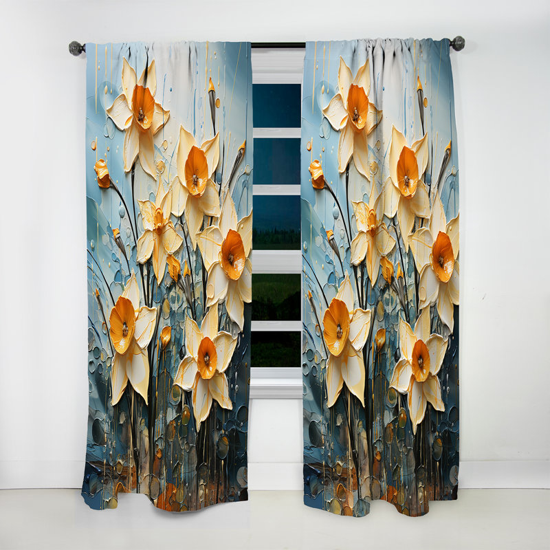 Rideau traditionnel en jonquille Chadburn Bloom Sunshine II - velours obscurcissant - 1 panneau, L 52 po x L 95 po