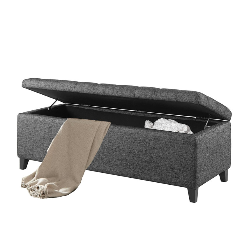 Jahmere Polyester Upholstered Storage Bench, Charcoal