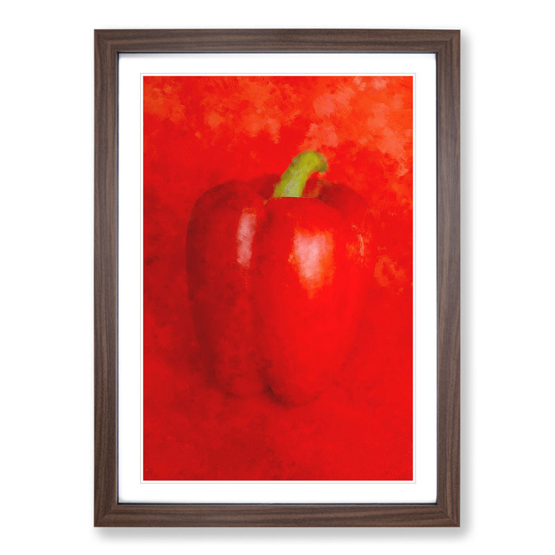 Solo Red Bell Pepper - Picture Frame Graphic Art, 36cm H x 27cm W x 2cm D, Walnut Framed