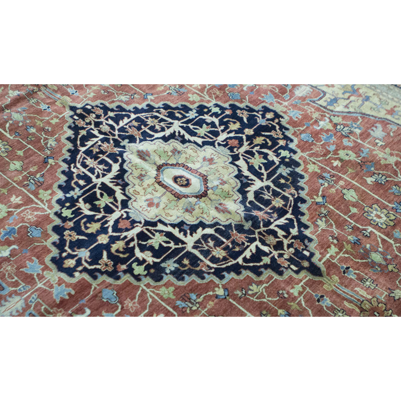 Tapis rouge et bleu noué à la main de haute qualité