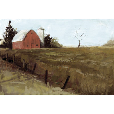 Barn In A Field With Fence - Wrapped Canvas Art Prints
