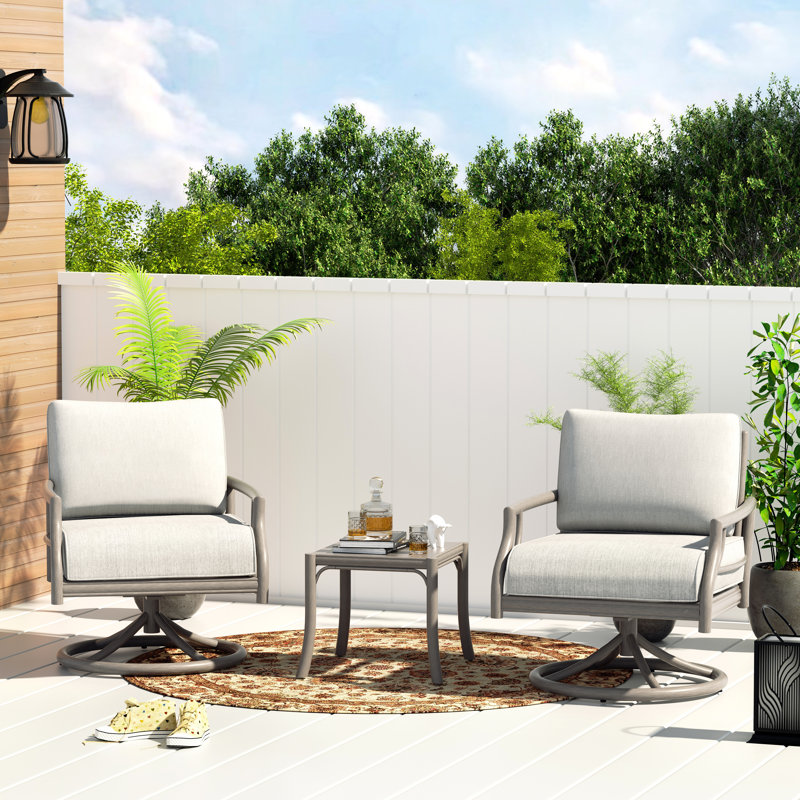 Lamando 2 Person Patio Aluminum Swivel Conversation Set With Table And Cushions
