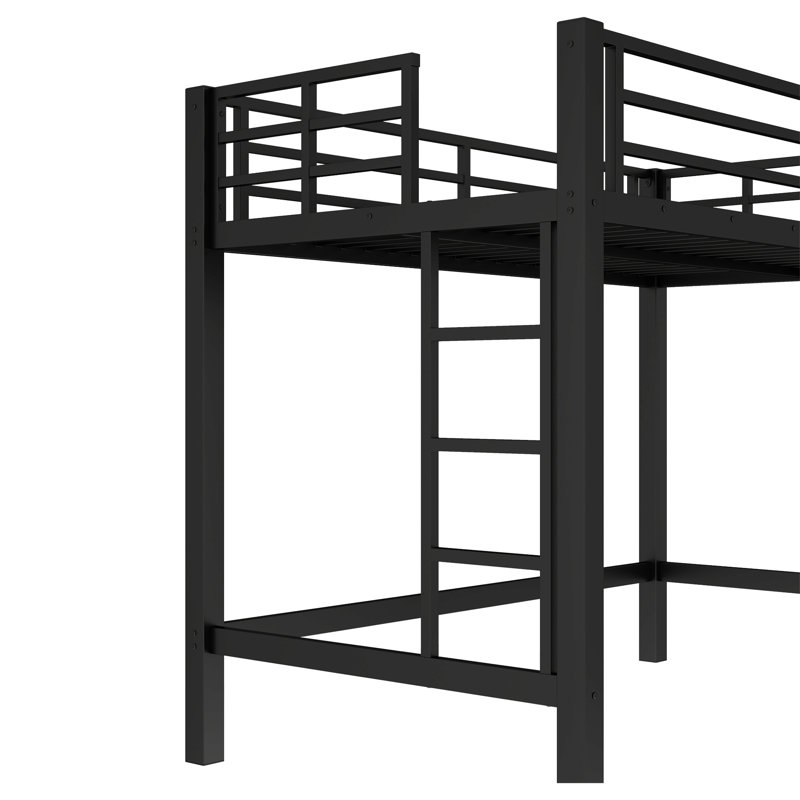 Twin Size Size Metal Loft Bed with Ladder & Guardrails, Black, Space-Saving & Durable, Twin
