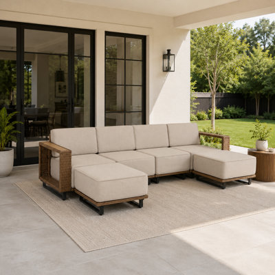 Ensemble de canapé extérieur pour 4 personnes avec 2 poufs