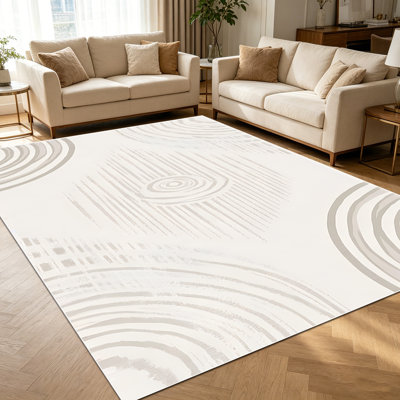 Tapis à motif géométrique linéaire et tourbillon beige 1pc pour le salon, doux et confortable, adapté à toutes les saisons, facile à entretenir, lavable à la machine, tapis de ferme sous la table convenant à la salle à manger, la chambre à coucher, le bureau à domicile,