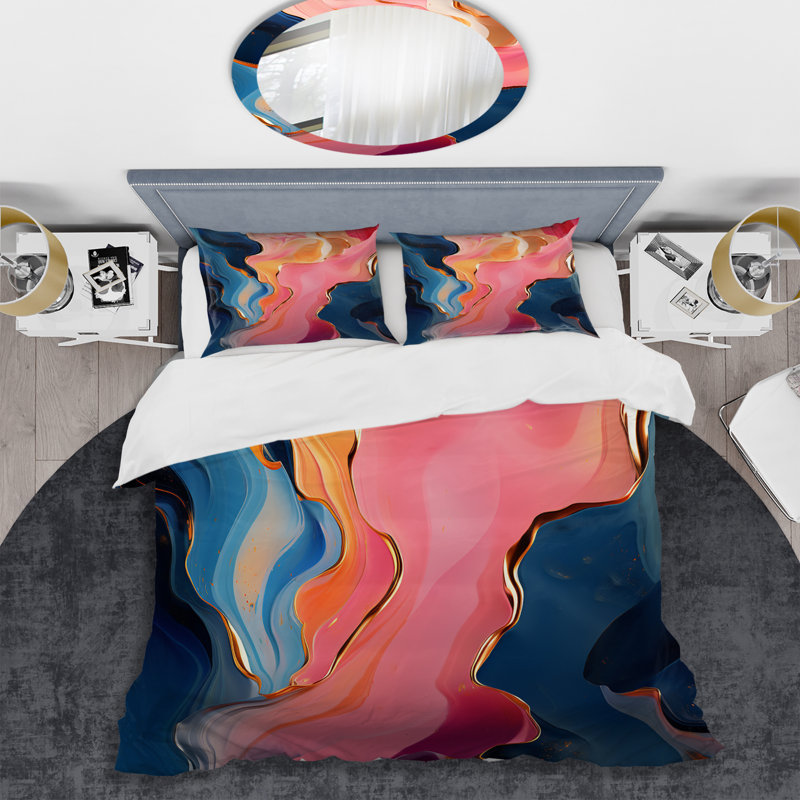 Ensemble de housse de couette rose et or, Housse de couette pour grand lit