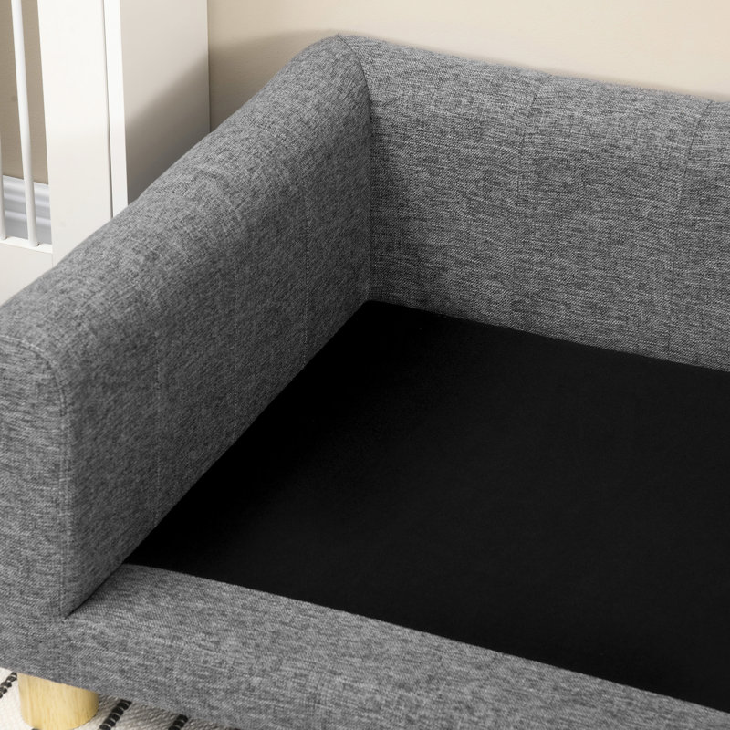 Lit surélevé pour animaux de compagnie, gris foncé pour chiens de taille moyenne à grande, coussin amovible, doublure douce et de soutien, race de lit pour chien, faux lin respirant, coussin de siège