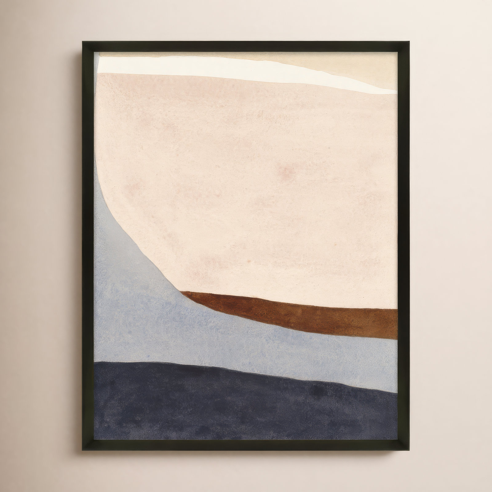 Divided "Divided by Blue 2" Painting, 38" H x 30" W x 1.25" D, Black Framed