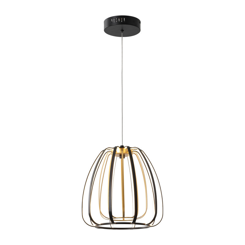Swafford Modern Glam Metal Adjustable Dimmable Stripe Cage Integrated LED Pendant, 73" H x 11.5" W x 11.5" D