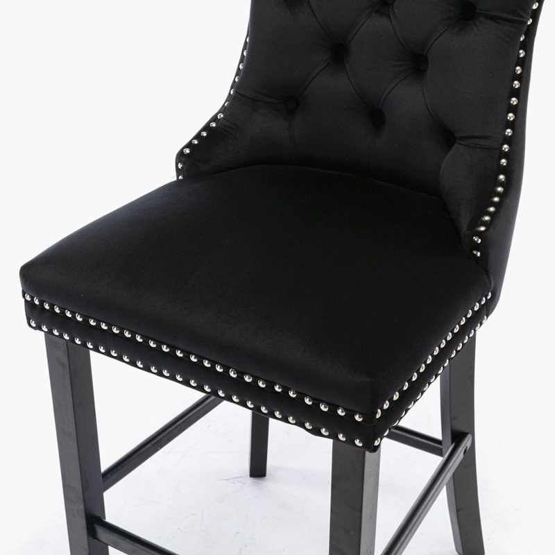 Ensemble de 2 tabourets de bar rembourrés, Noir, Noir