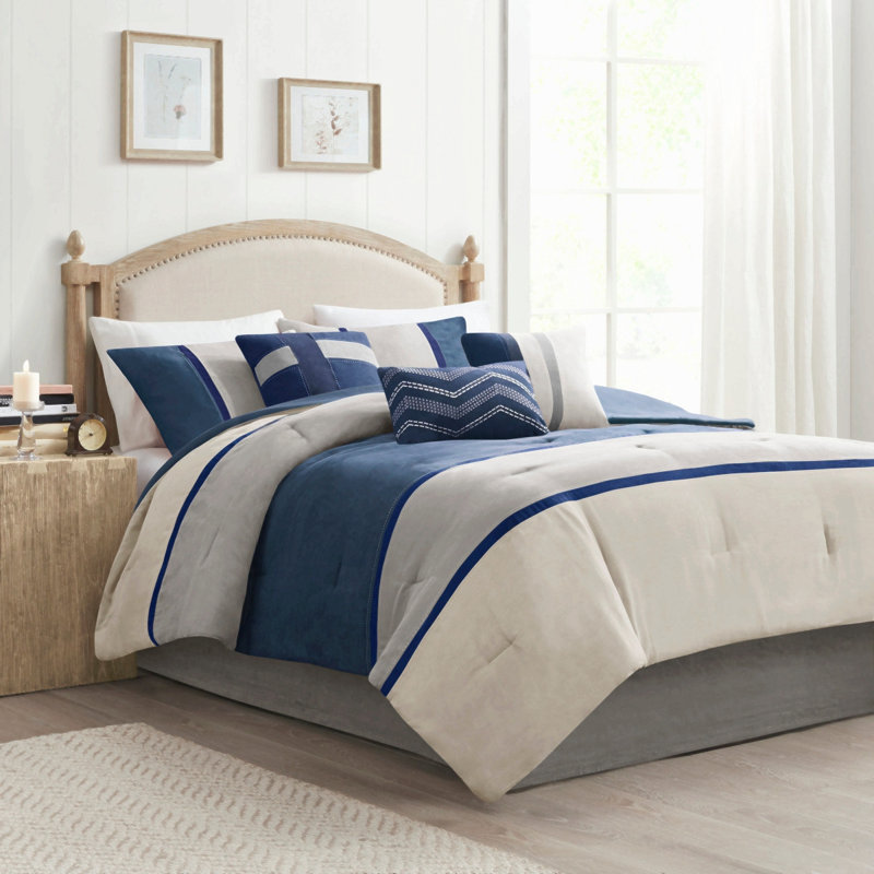 Ensemble d'édredon en faux suède 7 pièces Blue King