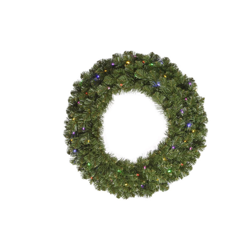 Couronne de Noël artificielle pré-éclairée Perego, H 36 po x l 36 po x P 3 po, Oui, Multi