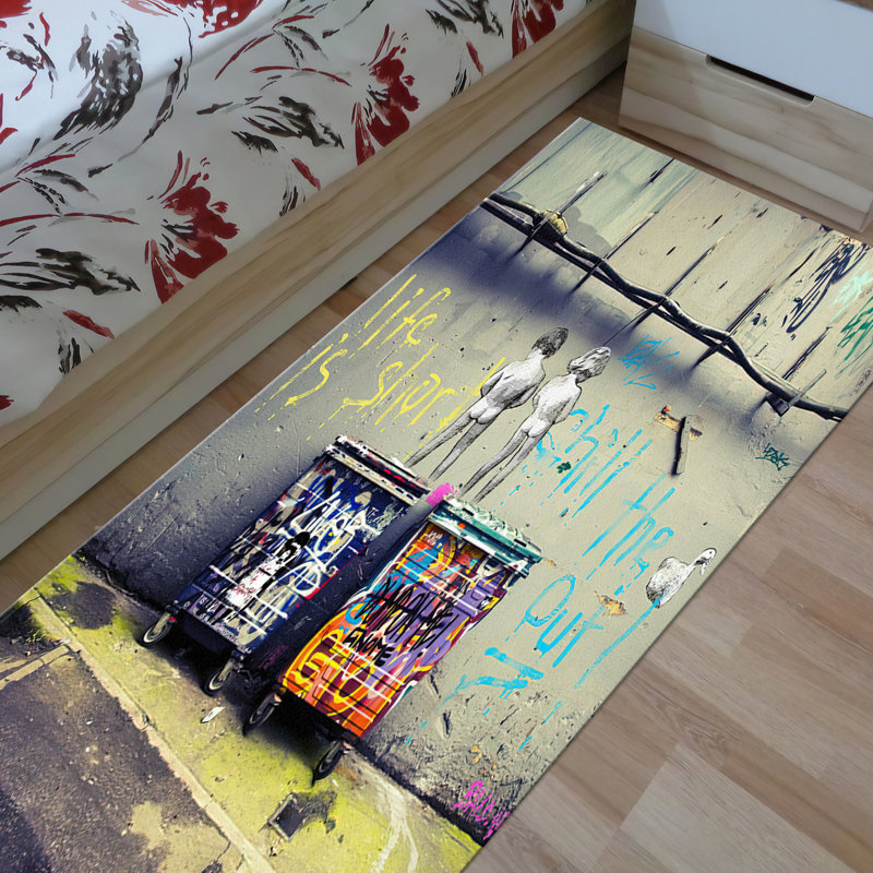 Chic Non Woven Soft Print Rug with Vibrant Geometric Pattern Ideal for a Stylistic Addition to Your Bedroom or Living Room Decor