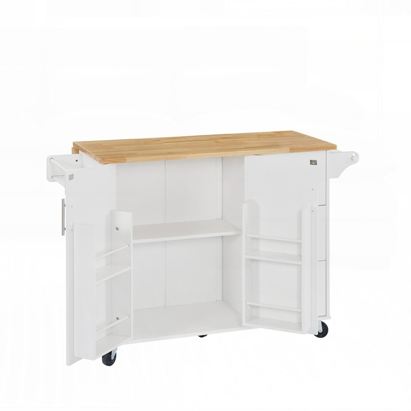 Îlot de cuisine roulant polyvalent avec comptoir à abattants et rangement pour porte de grange, parfait pour les petites cuisines et les usages multiples