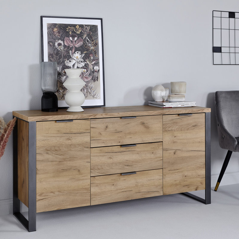 Apogee 150 Cm Wide 3 Drawer Sideboard, Light Brown/Anthracite