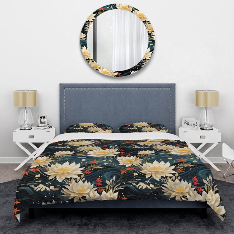 Ensemble de housse de couette Beige Lotus Spiritual Harmony Zen, Housse de couette simple + 1 taie décorative stan