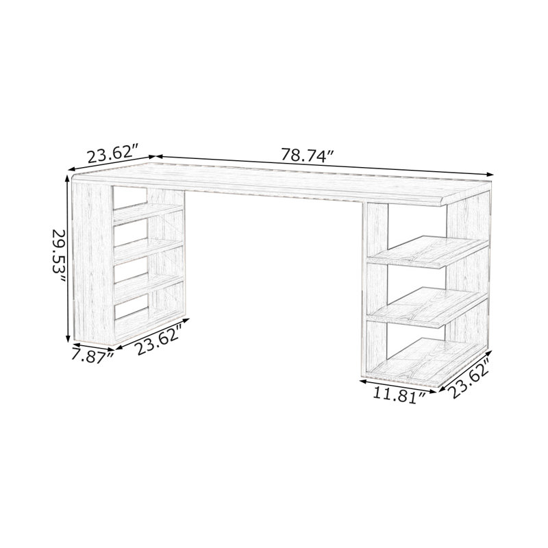 Bureaux rectangulaires bruns en bois massif, H 29,53 po x l 78,74 po x P 23,62 po