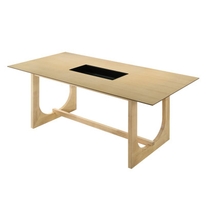 Table de salle à manger à aspect naturel - Base de table rectangulaire fixe en U à grain double texturé riche et texturée fabriquée à partir de matériaux solides 71 po x 30 po x 35 po, poids de 87 lb lb de repas de 71 po de largeur x 35 po