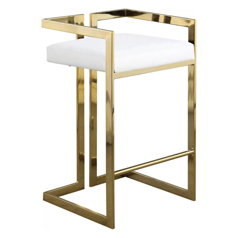 Upholstered Counter Stool with Metal Frame, Gold