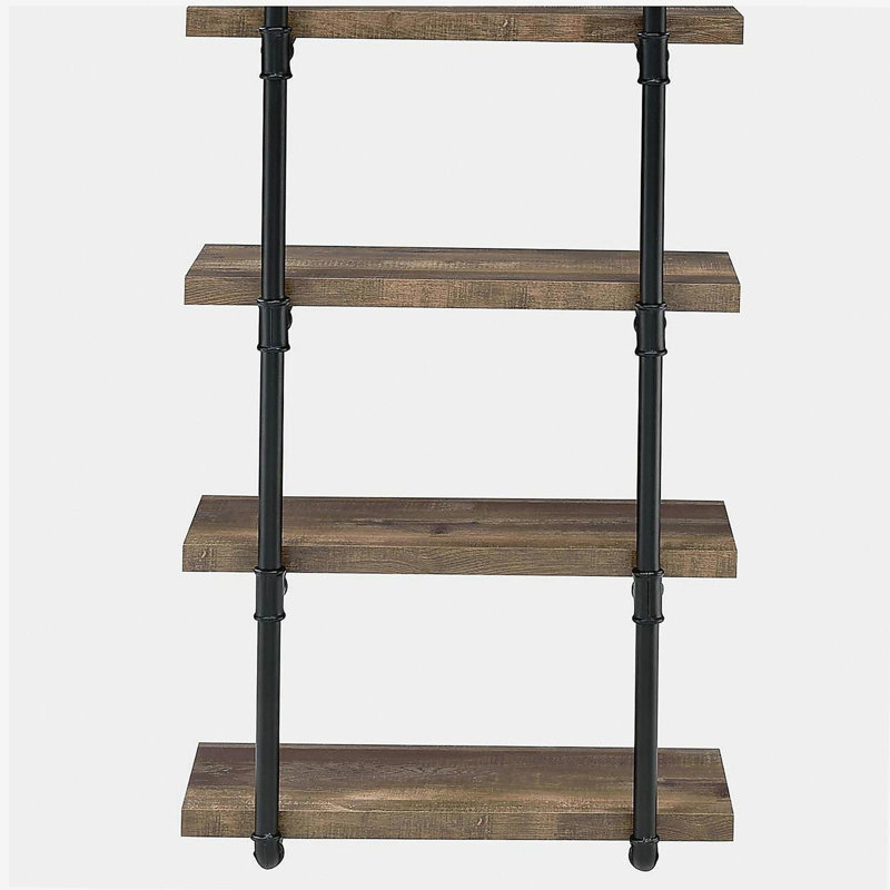 Black and rustic oak 4-layer wall shelf, Black/Brown