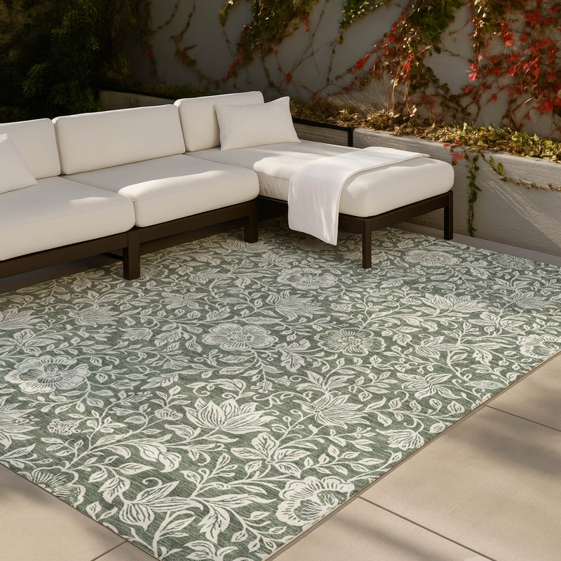 Machine Washable Indoor/Outdoor Chantille ACN2572 Floral Rug, Basil, 9' x 12'
