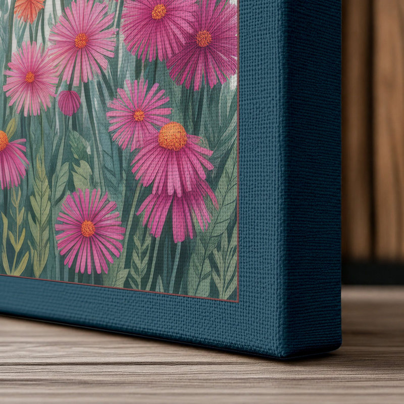 Meadow Gaillardia Botanical - Wrapped Canvas, 30x20 - 76.2 x 50.8 cm, Teal Border
