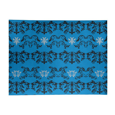 Tapis damassé bleu / noir