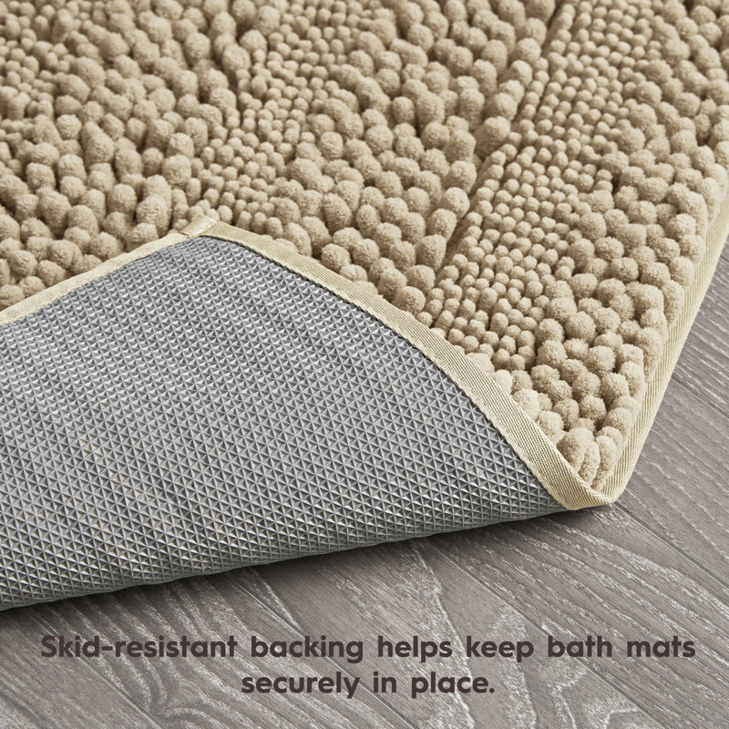 Tan Chenille Non-Slip Bath Mat with TPR Backing