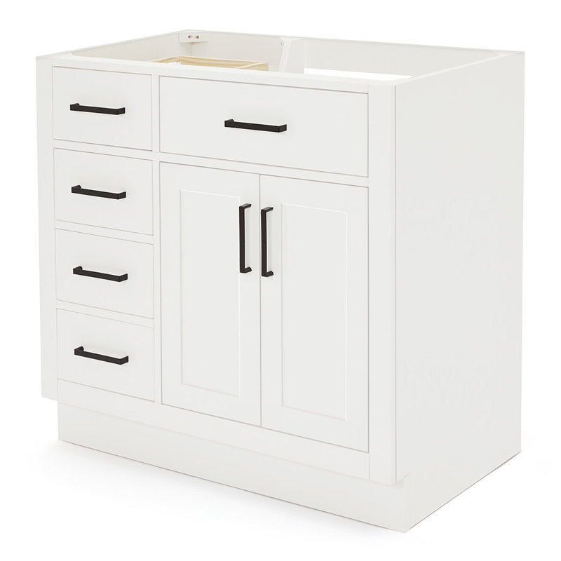 Osoria 36'' Solid Wood Single Bathroom Vanity Base Only, Right Offset Base Cabinet without Top, White