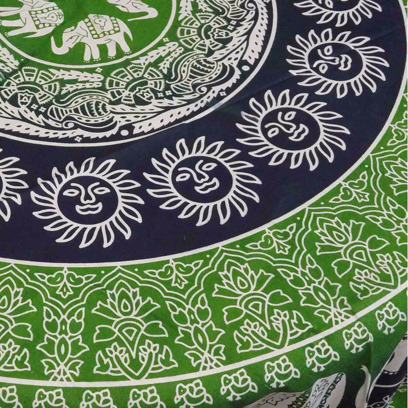 Mntsur 100% Cotton Elephant Tablecloth, Green